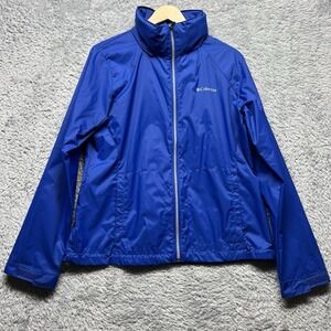 Columbia Jacket Womens Large Blue Rain Jacket Hooded Full Zip Hiking Trails